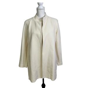 Eileen Fisher Open Longline Jacket L Cream Cotton Jersey Textured Pockets
